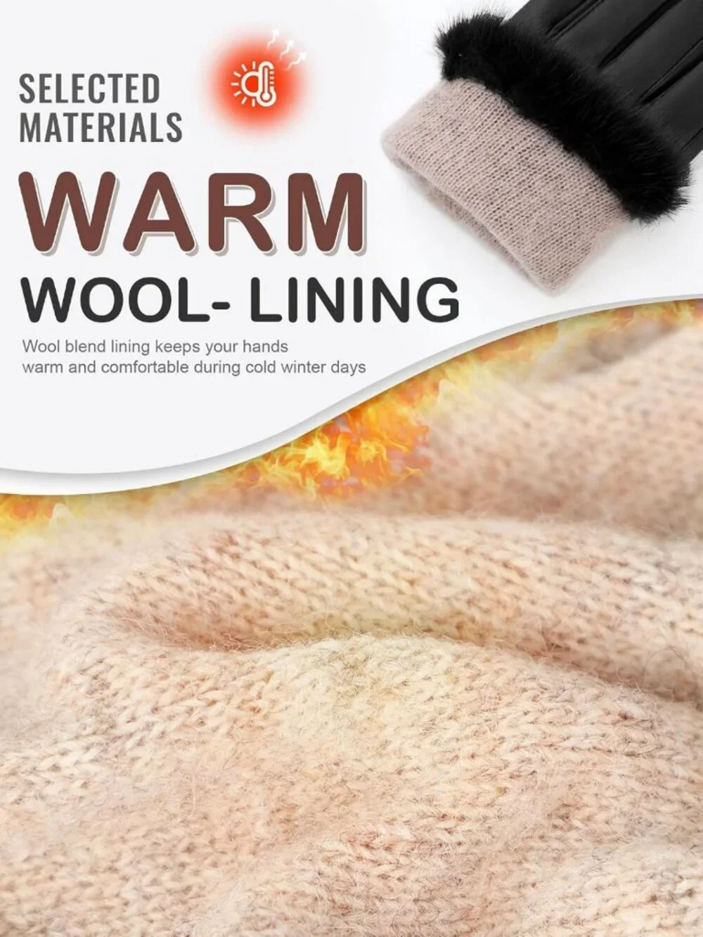 Warm Touchscreen Leather Gloves with Fur Cuff | Cashmere Lined Winter Driving